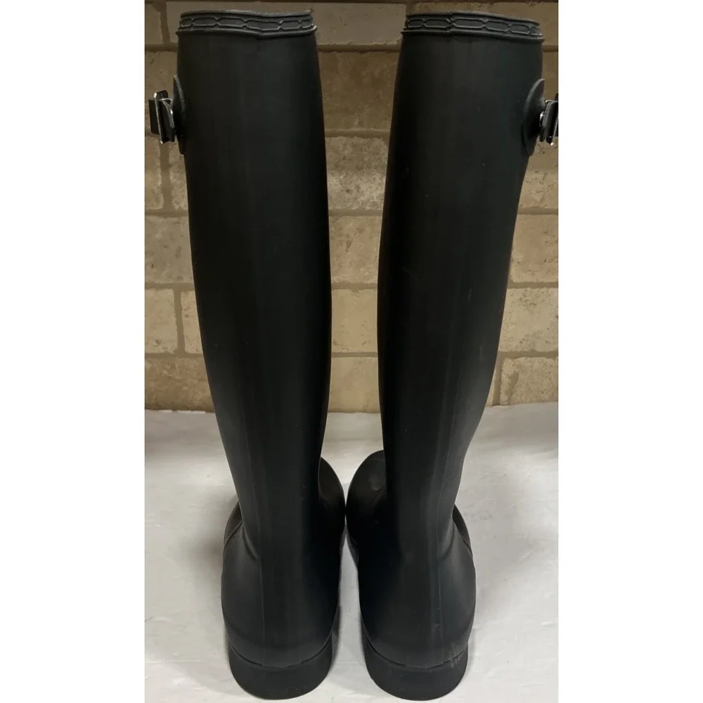 Hunter Original Tall Boots Adjustable Buckle Matte Black Women's Pull On Size 6